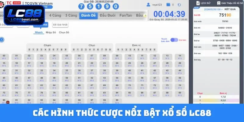 Các hình thức cược nổi bật xổ số LC88